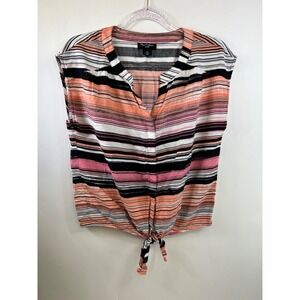 Nue Options Sleeveless Top, Orange, Black, White Stripes, Women's Size Petite M‎